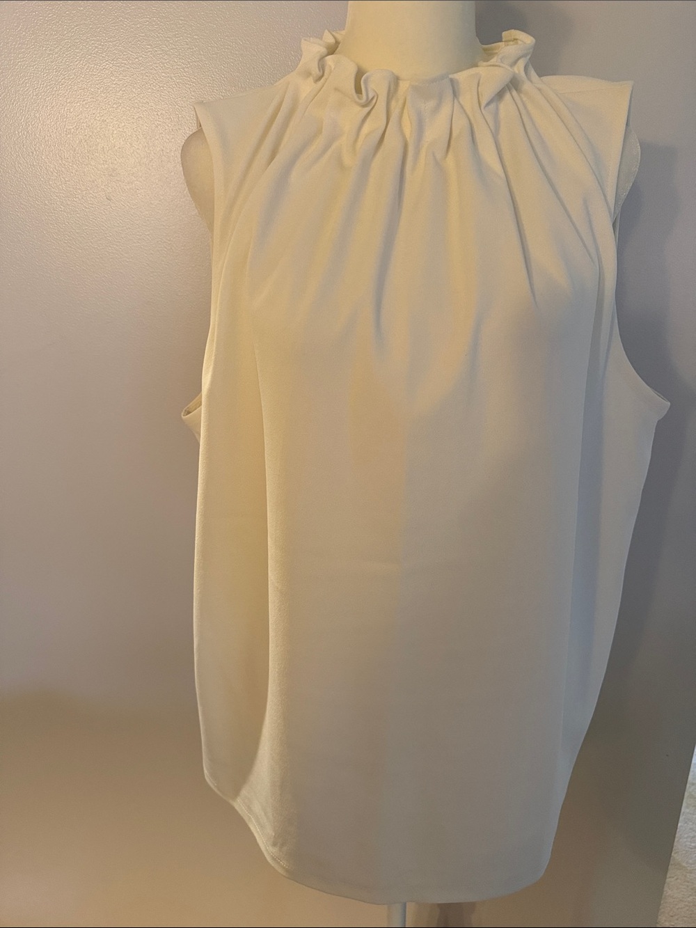 Ann Taylor Sleeveless Ruffled Neck Shell Top - Cream